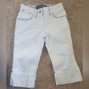 Mini Boden Girls Cropped White Roll Up Floral Embroidered Denim Jeans 5ys